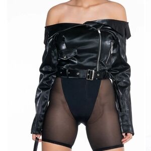 Black Off-Shoulder Faux Leather Jacket